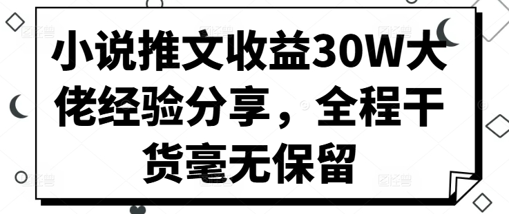 小说推文收益30W大佬经验分享，全程干货毫无保留-胖丫丫博客