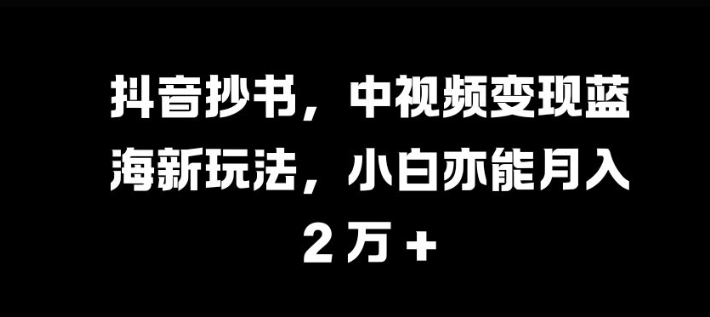 抖音抄书，中视频变现蓝海新玩法，小白亦能月入 过W【揭秘】-胖丫丫博客