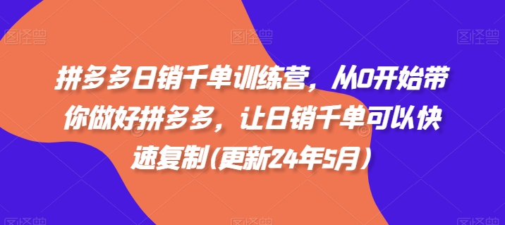 拼多多日销千单训练营，从0开始带你做好拼多多，让日销千单可以快速复制(更新24年8月)-胖丫丫博客