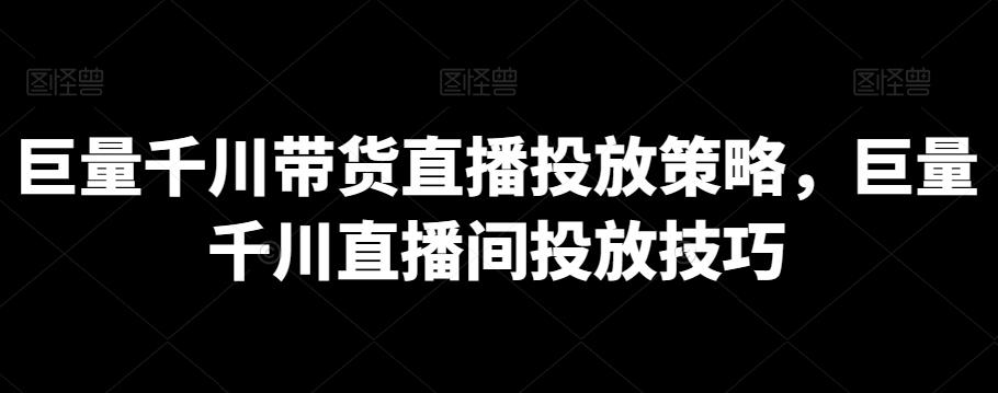 巨量千川带货直播投放策略，巨量千川直播间投放技巧-胖丫丫博客