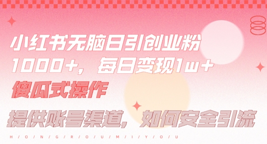 小红书无脑每日引流创业粉500+，小白每天只花半小时，躺赚长尾收益【揭秘】-胖丫丫博客