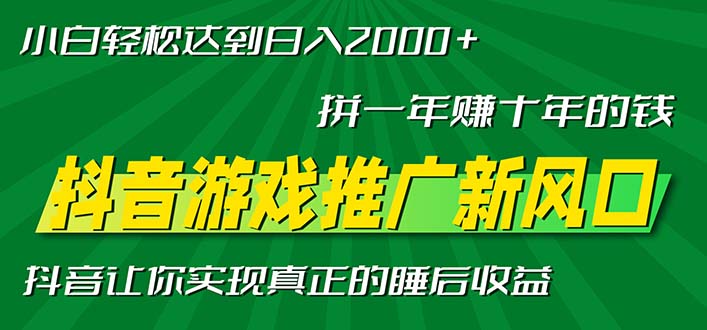 新风口抖音游戏推广—拼一年赚十年的钱，小白每天一小时轻松日入2000＋-胖丫丫博客