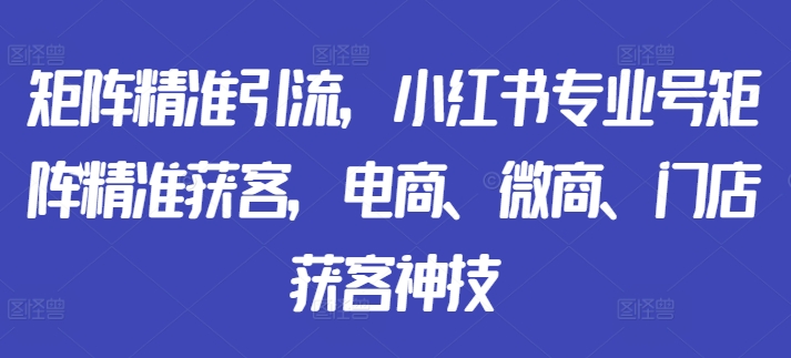 矩阵精准引流，小红书专业号矩阵精准获客，电商、微商、门店获客神技-胖丫丫博客