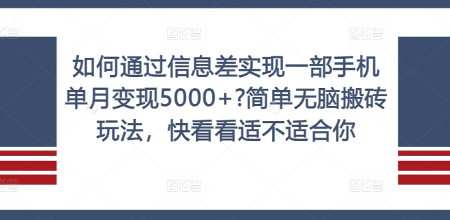 如何通过信息差实现一部手机单月变现5000+?简单无脑搬砖玩法，快看看适不适合你【揭秘】-胖丫丫博客