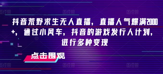 抖音荒野求生无人直播，直播人气爆满2000+，通过小风车，抖音的游戏发行人计划，进行多种变现【揭秘】-胖丫丫博客