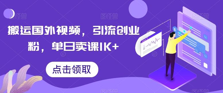 搬运国外视频，引流创业粉，单日卖课1K+【揭秘】-胖丫丫博客