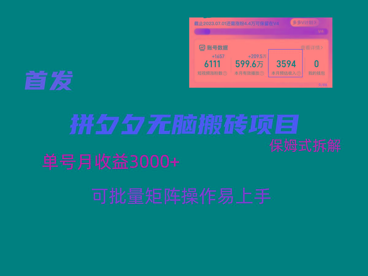 拼夕夕无脑搬砖，单号稳定收益3000+，保姆式拆解-胖丫丫博客