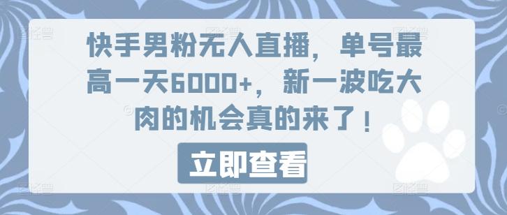 快手男粉无人直播，单号最高一天6000+，新一波吃大肉的机会真的来了-胖丫丫博客