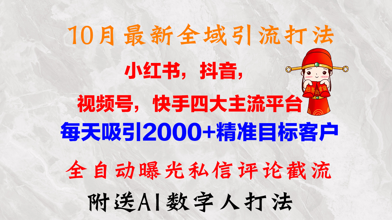 10月最新小红书，抖音，视频号，快手四大平台全域引流，，每天吸引2000…-胖丫丫博客