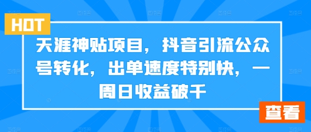 天涯神贴项目，抖音引流公众号转化，出单速度特别快，一周日收益破千-胖丫丫博客