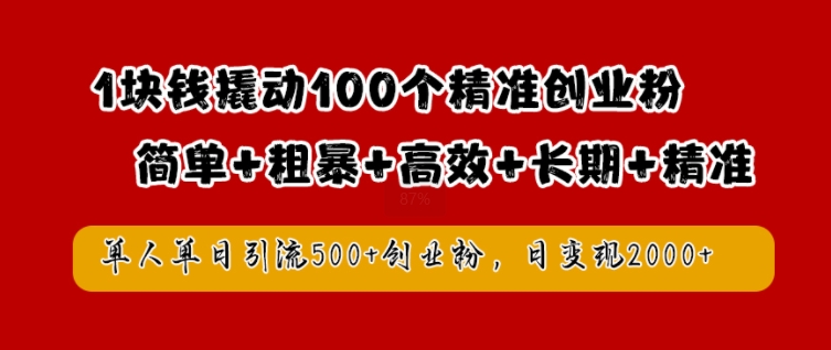 1块钱撬动100个精准创业粉，简单粗暴高效长期精准，单人单日引流500+创业粉，日变现2k【揭秘】-胖丫丫博客