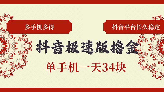 抖音极速版撸金 单手机一天34块 多手机多得 抖音平台长期稳定-胖丫丫博客