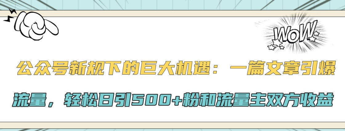 公众号新规下的巨大机遇：一篇文章引爆流量，轻松日引500+粉和流量主双方收益-胖丫丫博客