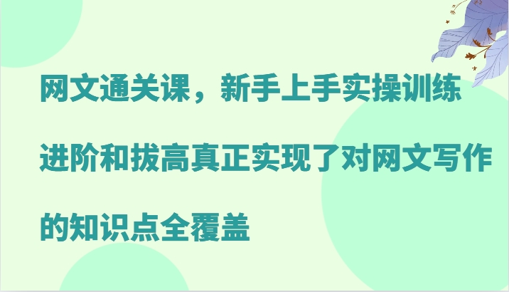 网文通关课，新手上手实操训练，进阶和拔高真正实现了对网文写作的知识点全覆盖-胖丫丫博客