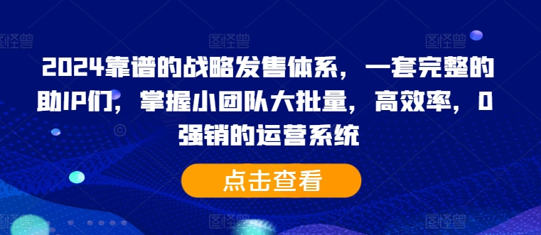 2024靠谱的战略发售体系，一套完整的助IP们，掌握小团队大批量，高效率，0 强销的运营系统-胖丫丫博客