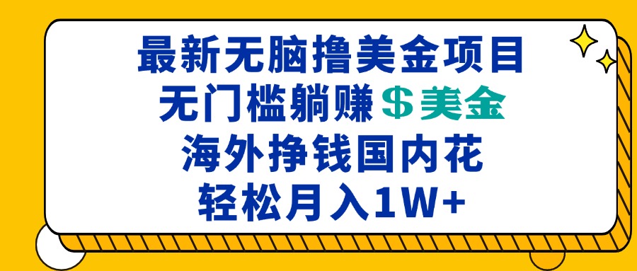 最新海外无脑撸美金项目，无门槛躺赚美金，海外挣钱国内花，月入一万加-胖丫丫博客