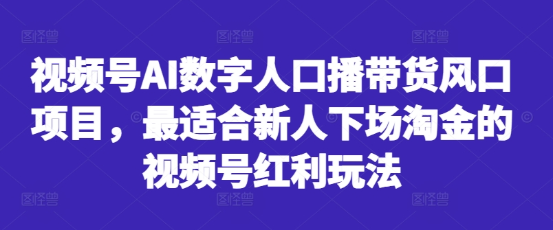 视频号AI数字人口播带货风口项目，最适合新人下场淘金的视频号红利玩法-胖丫丫博客