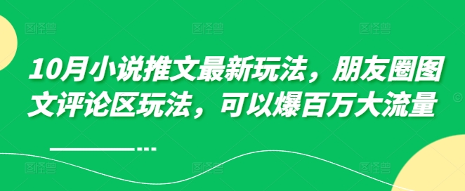 10月小说推文最新玩法，朋友圈图文评论区玩法，可以爆百万大流量 -胖丫丫博客