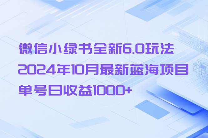 微信小绿书全新6.0玩法，2024年10月最新蓝海项目，单号日收益1000+-胖丫丫博客