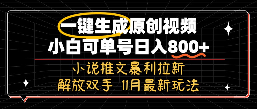 11月最新玩法小说推文暴利拉新，一键生成原创视频，小白可单号日入800+…-胖丫丫博客