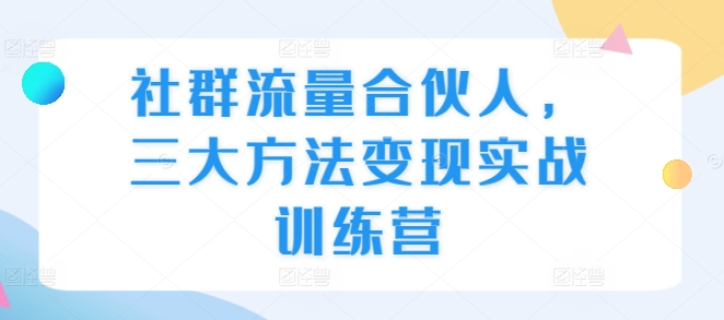 社群流量合伙人，三大方法变现实战训练营-胖丫丫博客