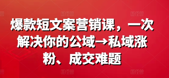 爆款短文案营销课，一次解决你的公域→私域涨粉、成交难题-胖丫丫博客