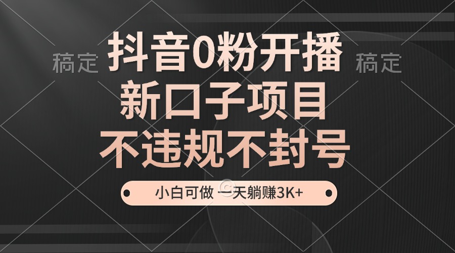 抖音0粉开播，新口子项目，不违规不封号，小白可做，一天躺赚3K+-胖丫丫博客