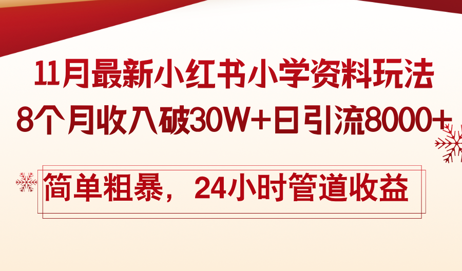 11月份最新小红书小学资料玩法，8个月收入破30W+日引流8000+，简单粗暴…-胖丫丫博客