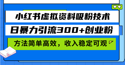 小红书虚拟资料吸粉技术，日暴力引流300+创业粉，方法简单高效，收入稳…-胖丫丫博客