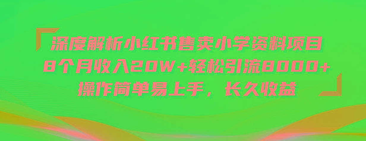 深度解析小红书售卖小学资料项目 8个月收入20W+轻松引流8000+操作简单…-胖丫丫博客