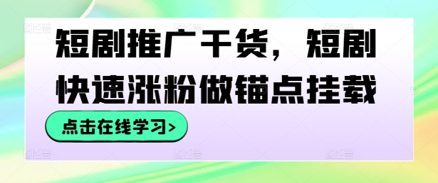 短剧推广干货，短剧快速涨粉做锚点挂载-胖丫丫博客