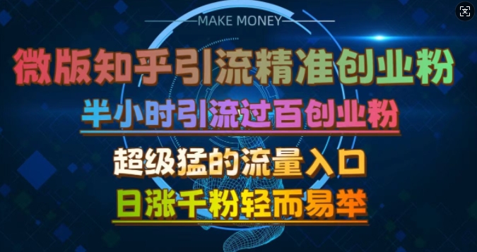 微版知乎引流创业粉，超级猛流量入口，半小时破百，日涨千粉轻而易举【揭秘】-胖丫丫博客