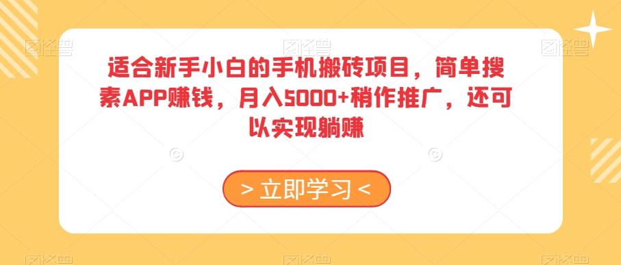 适合新手小白的手机搬砖项目，简单搜素APP赚钱，月入5000+稍作推广，还可以实现躺赚【揭秘】-胖丫丫博客