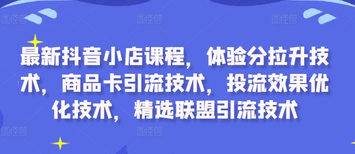 最新抖音小店课程，体验分拉升技术，商品卡引流技术，投流效果优化技术，精选联盟引流技术-胖丫丫博客