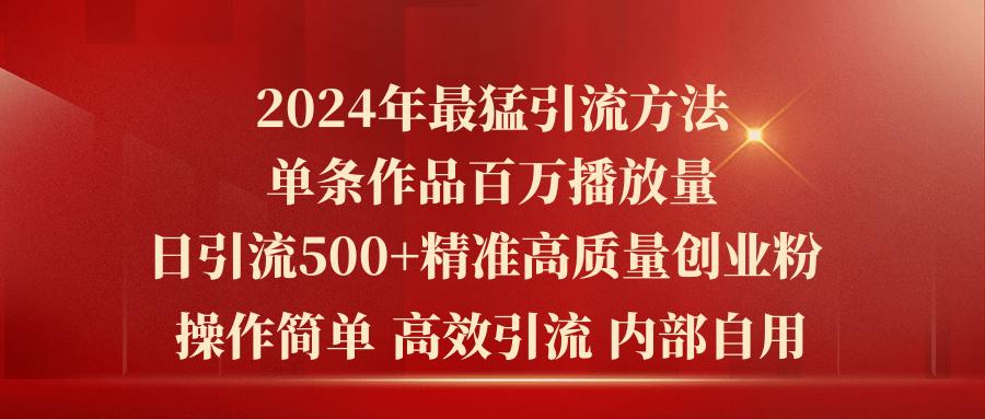 2024年最猛暴力引流方法，单条作品百万播放 单日引流500+高质量精准创业粉-胖丫丫博客