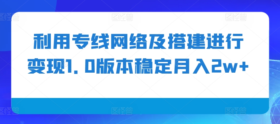 利用专线网络及搭建进行变现1.0版本稳定月入2w+【揭秘】-胖丫丫博客