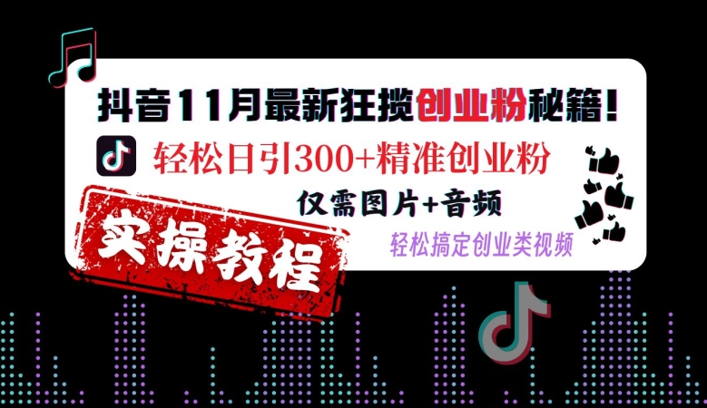 抖音11月最新狂揽创业粉秘籍，轻松日引300+精准创业粉，仅需图片+音频，轻松搞定创业类视频-胖丫丫博客