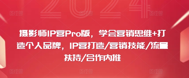 摄影师IP营Pro版，学会营销思维+打造个人品牌，IP营打造/营销技能/流量扶持/合作内推-胖丫丫博客