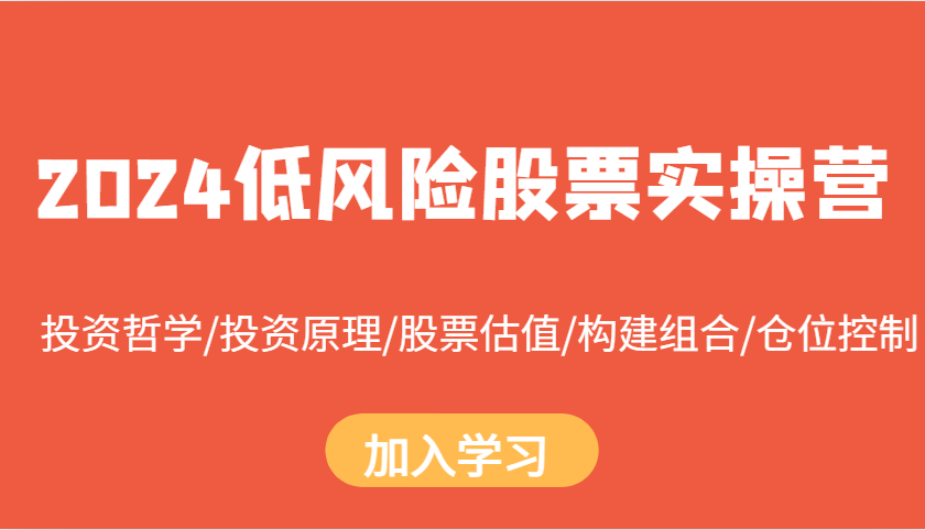 2024低风险股票实操营：投资哲学/投资原理/股票估值/构建组合/仓位控制-胖丫丫博客