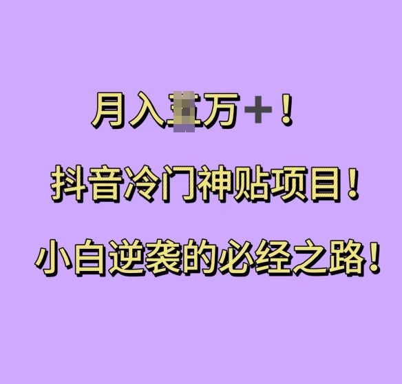 抖音冷门神贴项目，小白逆袭的必经之路，月入过W【揭秘】-胖丫丫博客