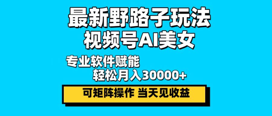 最新野路子玩法，视频号AI美女，当天见收益，轻松月入30000＋-胖丫丫博客