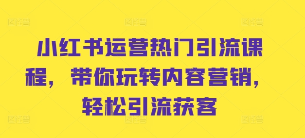 小红书运营热门引流课程，带你玩转内容营销，轻松引流获客-胖丫丫博客