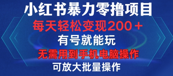 小红书暴力零撸项目，有号就能玩，单号每天变现1到15元，可放大批量操作，无需手机电脑操作【揭秘】-胖丫丫博客