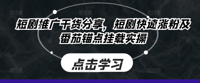 短剧推广干货分享，短剧快速涨粉及番茄锚点挂载实操-胖丫丫博客