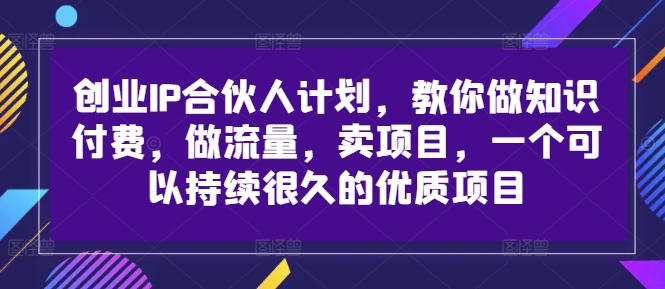 创业IP合伙人计划，教你做知识付费，做流量，卖项目，一个可以持续很久的优质项目-胖丫丫博客