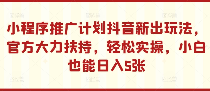 小程序推广计划抖音新出玩法，官方大力扶持，轻松实操，小白也能日入5张【揭秘】-胖丫丫博客